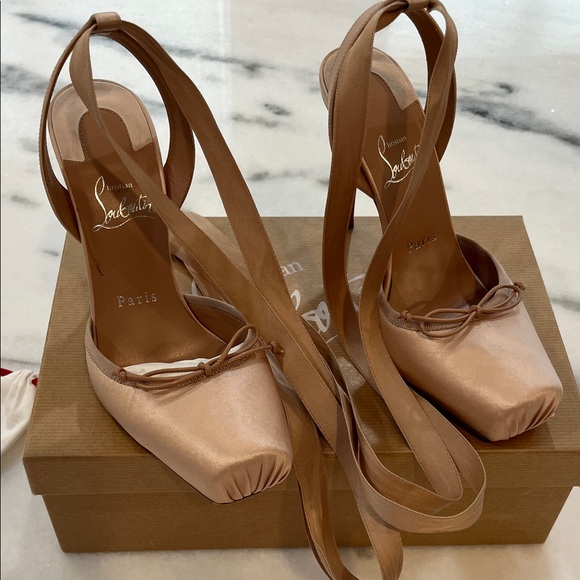 Christian Louboutin Shoes - Christian Louboutin Satin Nude Heels size 38